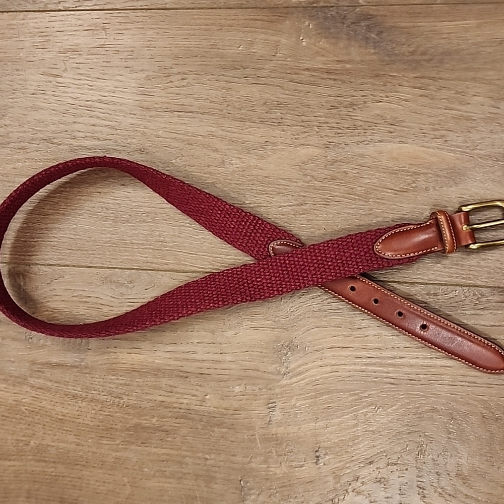 Vintage Trafalgar Woven Belt Burgundy Maroon Leather Accents 90s Men's size 34